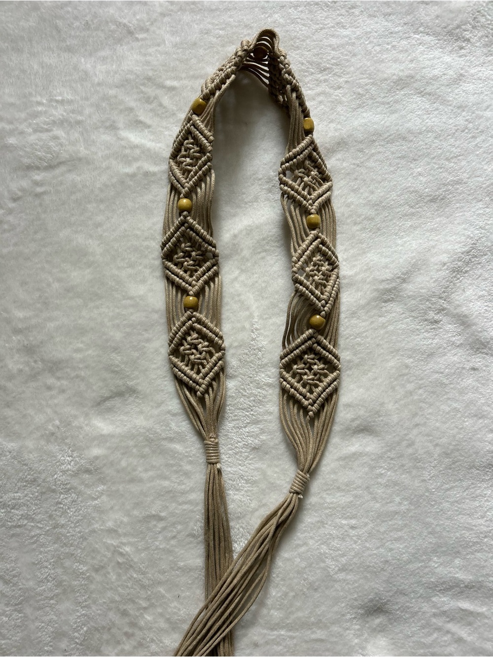 Boho Macramé Fringe Belt with Wooden Beads 70’s Retro Statement Belt